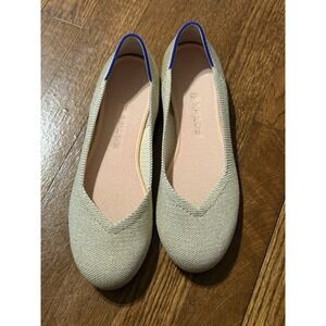 Womens Rothys Platinum Metallic Gold Knit Round Toe Ballet Flats Size 7.5